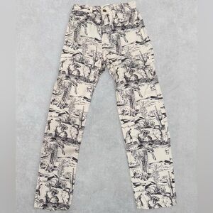 Reformation Oasis White Straight Leg Jeans w/ Blue Pattern Size 24